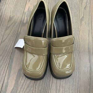 H&M Glossy Olive Green Patent Loafers